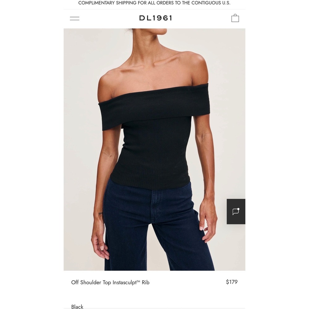 DL1961 Insta Sculpt Off Shoulder Top Black XXS Ribbed Bodycon Luxury Minimalist - Picture 5 of 10